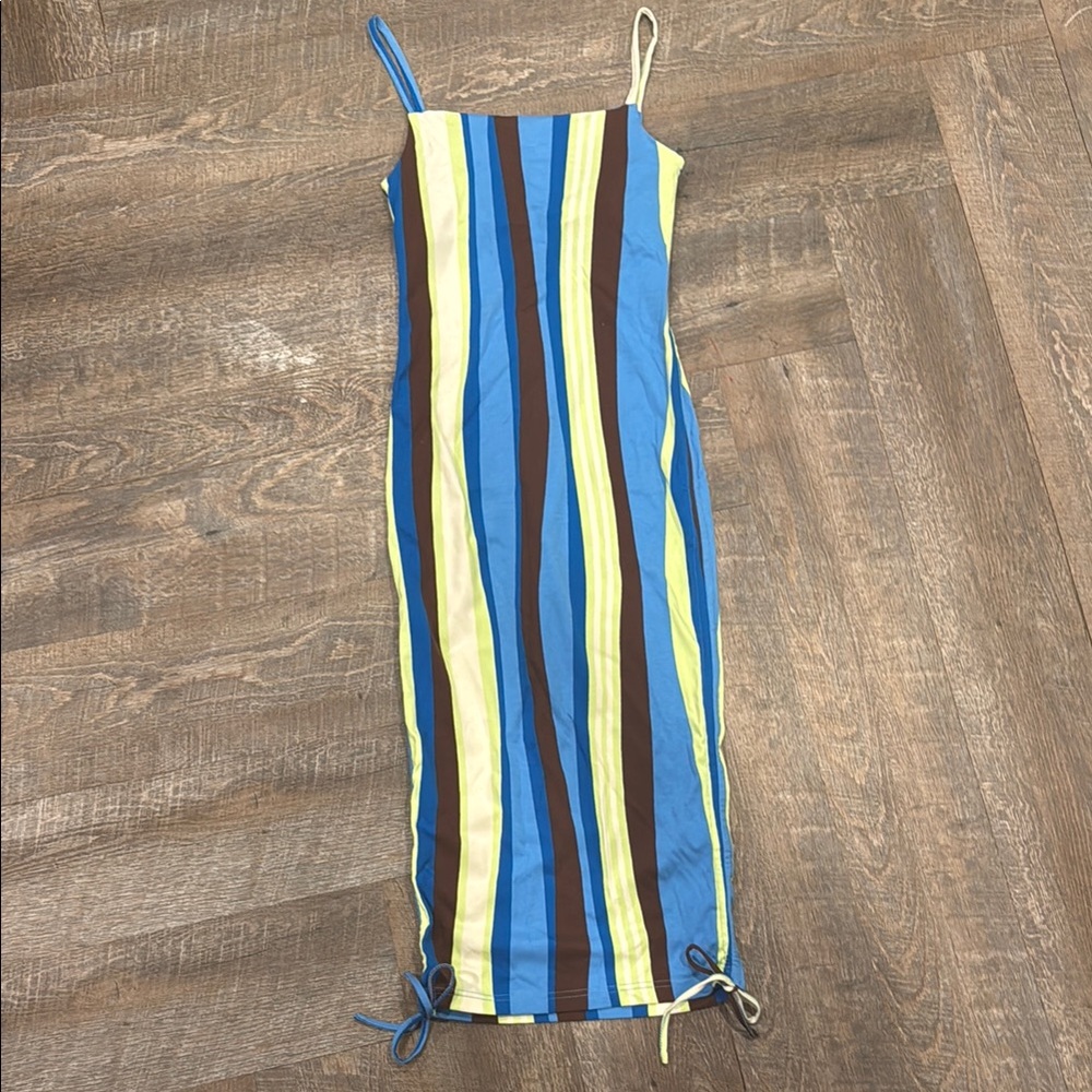 Fabletics Women’s Blue and Brown Striped Midi Dress